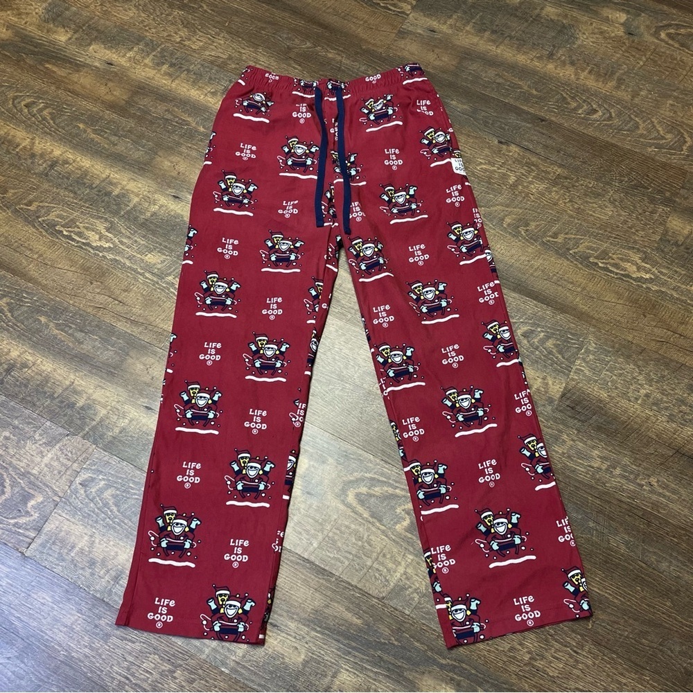 Life Is Good Pajama Pants Men Small Red Dog Sled Christmas Holiday Sleepwear